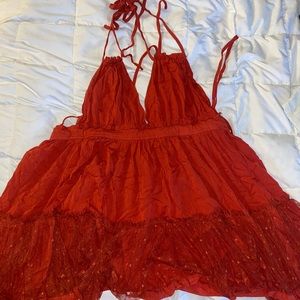 Flowy Dress in Orange and Blue with dots and strappy